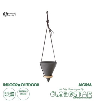 GloboStar® Artificial Garden AIGINA 20466 Κρεμαστό Πήλινο Κεραμικό Κασπώ Γλάστρα - Flower Pot Μαύρο Φ13cm x Υ15cm